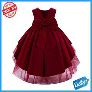 Girls Formal Backless Tutu Dress with Bowknot for Wedding Baptism Party
